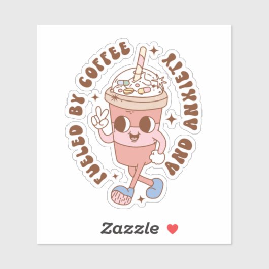 Grappige retro gevoed door koffie en angst sticker (Vel)