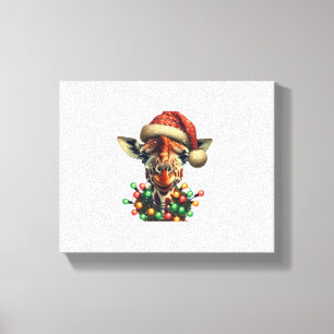 Grappige Retro-giraffe-liefhebber Kerstman Kerstbo Canvas Afdruk
