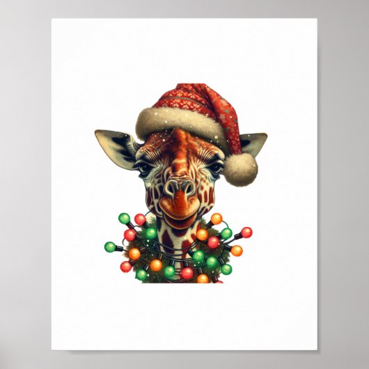 Grappige Retro-giraffe-liefhebber Kerstman Kerstbo Poster (Voorkant)