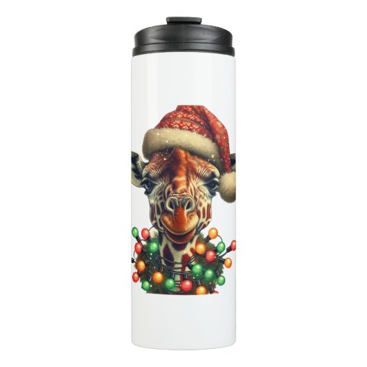 Grappige Retro Giraffe Lover Kerstboom Lig Thermosbeker (Voorkant)