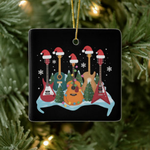 Grappige Retro Gitaar Kerstboom Kerstmis Xmas Keramisch Ornament