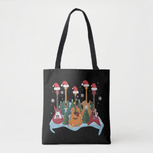 Grappige Retro Gitaar Kerstboom Kerstmis Xmas Tote Bag