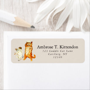 Grappige Retro Golfspeler Tiger Cat & Caddy Etiket