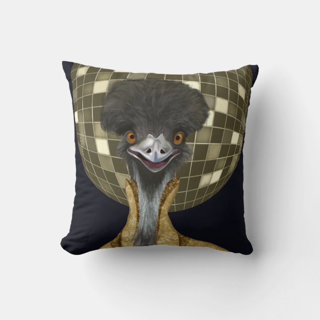 Grappige Retro Gouden Disco Bal Emu Bird Kussen (Voorkant)