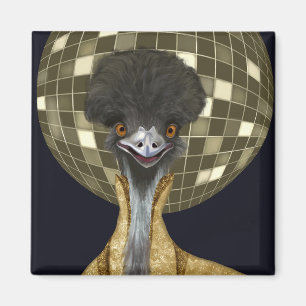 Grappige Retro Gouden Disco Bal Emu Bird Magneet