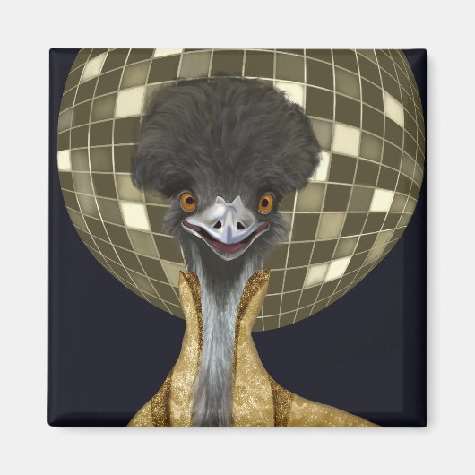 Grappige Retro Gouden Disco Bal Emu Bird Magneet (Voorkant)