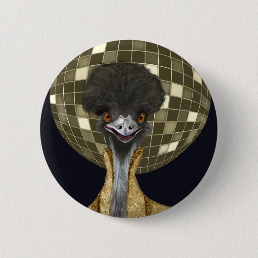 Grappige Retro Gouden Disco Bal Emu Bird Ronde Button 5,7 Cm (Voorkant)