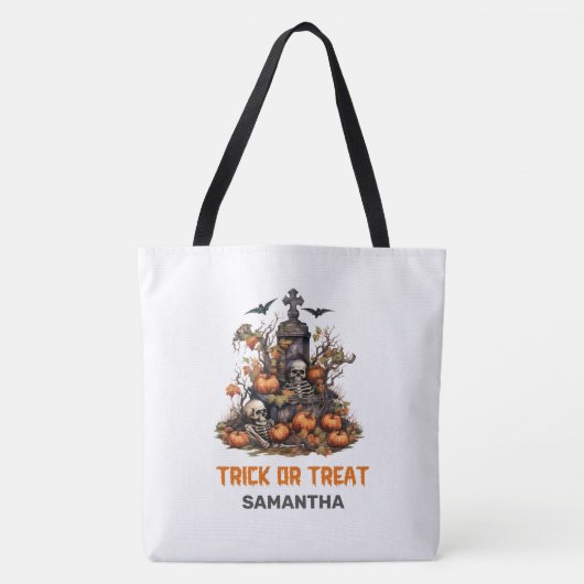 Grappige retro Halloween spooky Grave met Skelette Tote Bag (Voorkant)