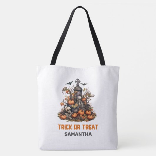 Grappige retro Halloween spooky Grave met Skelette Tote Bag (Achterkant)