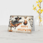 Grappige retro Halloween spooky slechte heks Kaart (Gele Bloem)