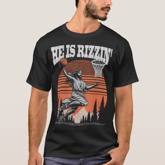 Grappige retro hij is Rizzin Christelijk paasspele T-shirt (Voorkant)