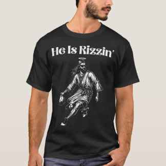Grappige retro hij is Rizzin Christelijk paasspele T-shirt