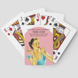 Grappige retro huisvrouw lippenstift pokerkaarten