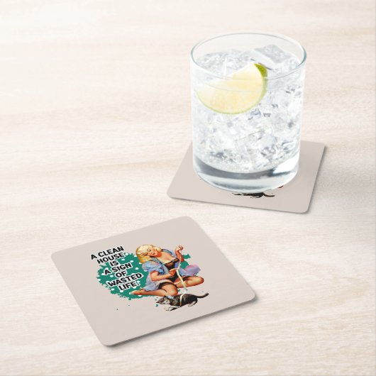 Grappige Retro Huisvrouw Pi-up Meisje Kunst Kartonnen Onderzetters (Insitu)