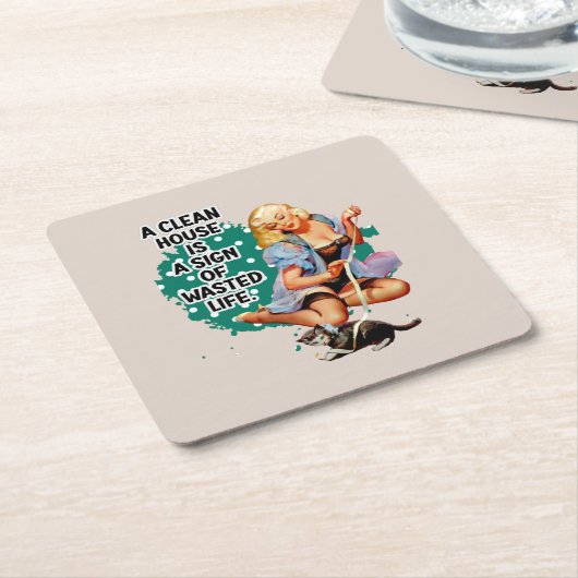 Grappige Retro Huisvrouw Pi-up Meisje Kunst Kartonnen Onderzetters (Schuin)