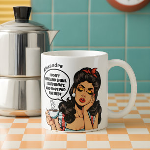 Grappige retro ik niet stijgen en schijnen aangepa koffiemok