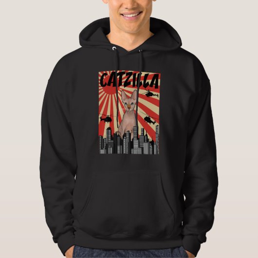 Grappige Retro Japans Catzilla Sphynx Kat Hoodie (Voorkant)