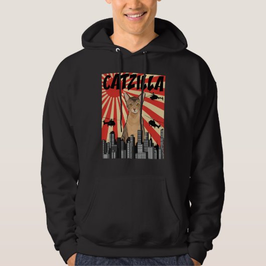 Grappige retro Japanse Catzilla Abessijnse kat Hoodie (Voorkant)