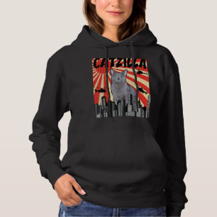 Grappige Retro Japanse Catzilla Russische Blauwe K Hoodie