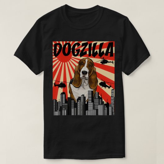 Grappige Retro Japanse Dogzilla Basset Hound T-shirt (Design voorkant)