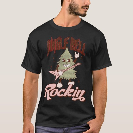 Grappige retro Jingle Bell Rocking kerstboom T-shirt (Voorkant)