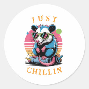 Grappige retro "Just Chillin" Opossum Ronde Sticker