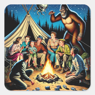 Grappige retro kampvuur verhalen   Bigfoot Vierkante Sticker