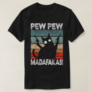 Grappige Retro Kat Pew Pew Kunst T-shirt