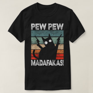 Grappige Retro Kat Pew Pew Kunst T-shirt