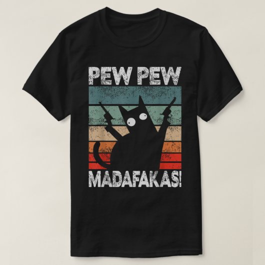 Grappige Retro Kat Pew Pew Kunst T-shirt (Design voorkant)