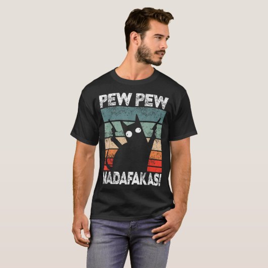 Grappige Retro Kat Pew Pew Kunst T-shirt (Voorkant volledig)