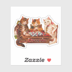 Grappige retro katten schaakmat spelen 1903 sticker