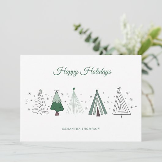 Grappige retro kerstbomen kerst feestdagenkaart (Staand voorkant)
