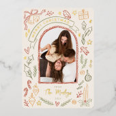 Grappige retro kerstillustraties boogfoto folie feestdagenkaart (Voorkant)