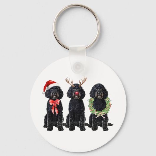 Grappige Retro Kerstman Zwarte Goldendoodle Hond R Sleutelhanger (Voorkant)