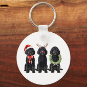 Grappige Retro Kerstman Zwarte Goldendoodle Hond R Sleutelhanger (Voorkant)