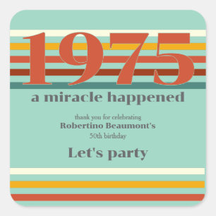 Grappige Retro Kleuren 50ste Verjaardagsfeestje Vierkante Sticker