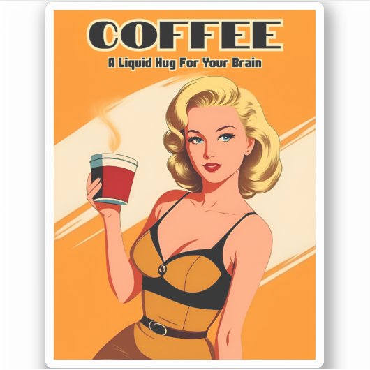 Grappige retro  koffie cafeïne Humor Sticker (Voorkant)