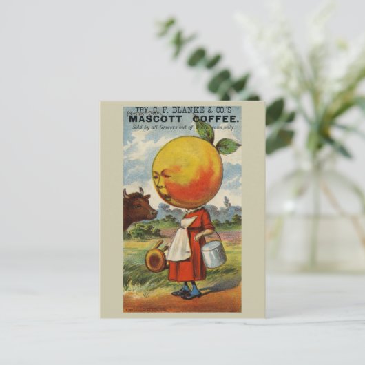 Grappige  retro koffiereclame briefkaart (Staand voorkant)