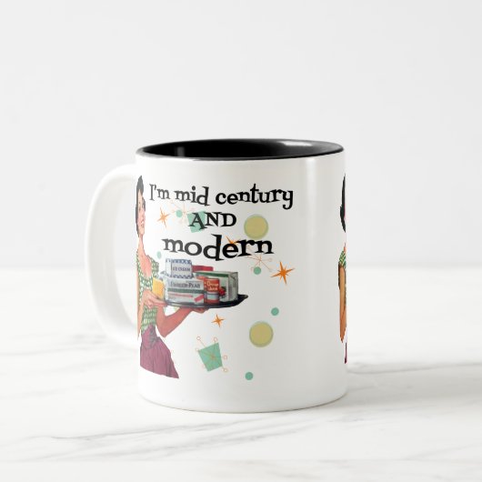 Grappige retro midden van de eeuw tweekleurige koffiemok (Voorkant links)