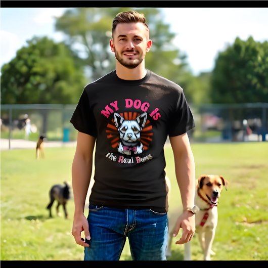 Grappige retro 'Mijn hond is de echte baas' T-shirt