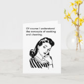 Grappige Retro Moederdag Kaart Koken en schoonmake (Gele Bloem)