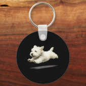 Grappige Retro Mopshond Kunst Witte Puppy Sleutelhanger (Voorkant)