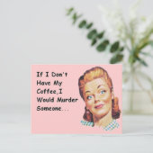Grappige Retro Ochtend Koffie Knorrige Dame Briefkaart (Staand voorkant)