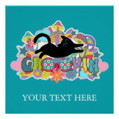 Grappige Retro Paddenstoelen Groovin Bloemen Zwart Perfect Poster (Voorkant)