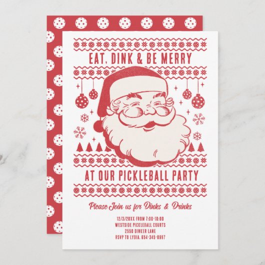 Grappige Retro Pickleball Kerstfeest uitnodiging (Voorkant / Achterkant)