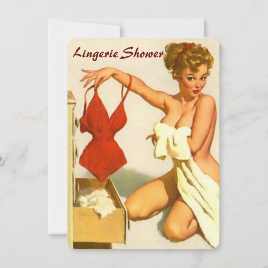 Grappige retro pin up lingerie douche kaart (Voorkant)