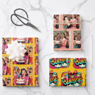 Grappige Retro Pop Art Verjaardagsfeest Verrassing Inpakpapier Vel