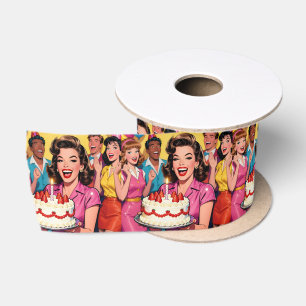 Grappige Retro Pop Art Verjaardagsfeest Verrassing Satijnen Lint
