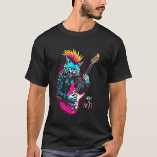 Grappige Retro Punk Rock Kat Gitaar Muziek Liefheb T-shirt